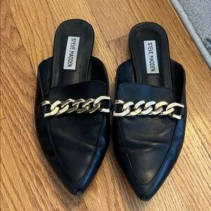 Steve Madden Black Mules with Gold Accent